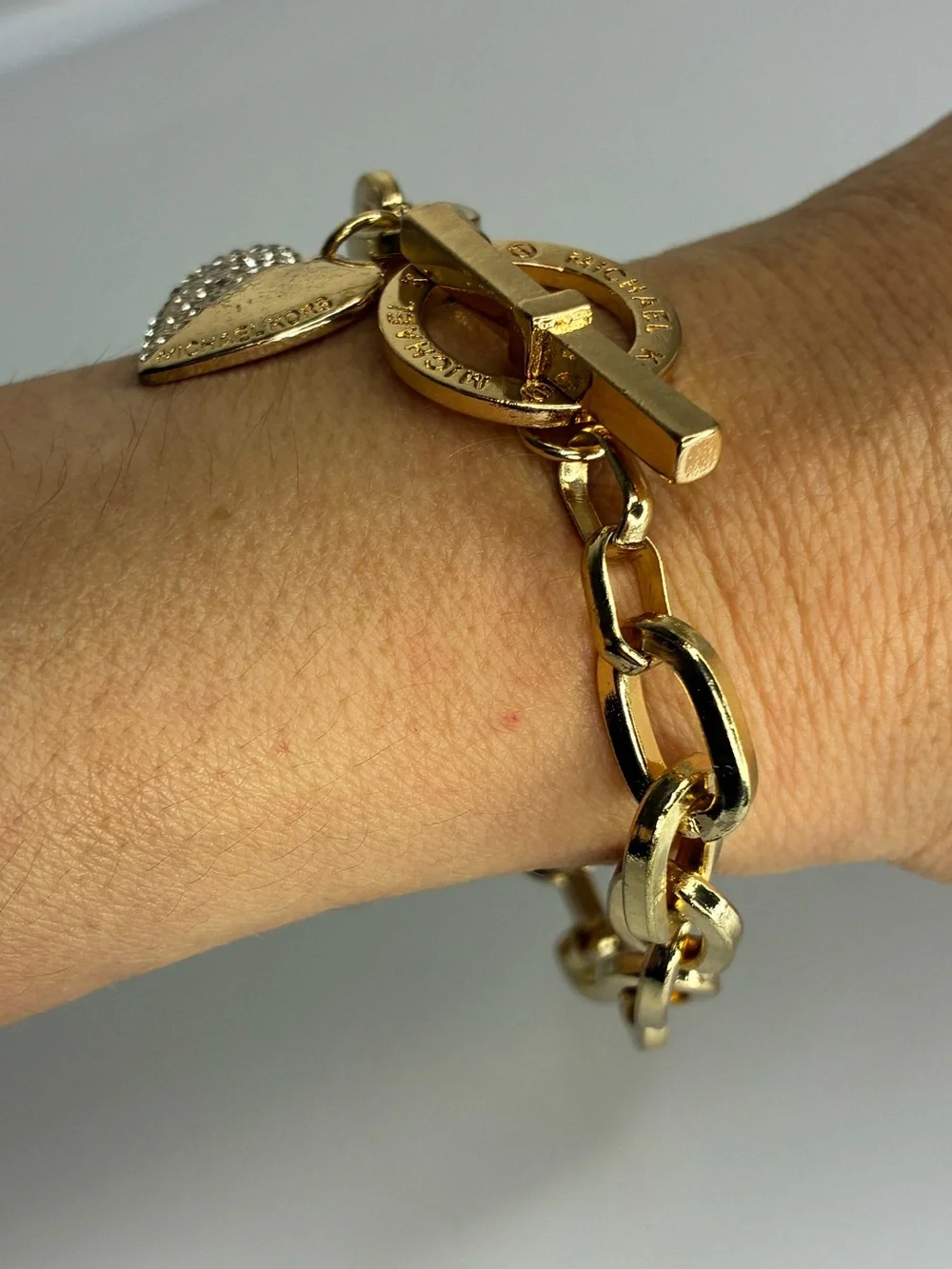 Vintage Gold Crystal Heart Toggle Bracelet